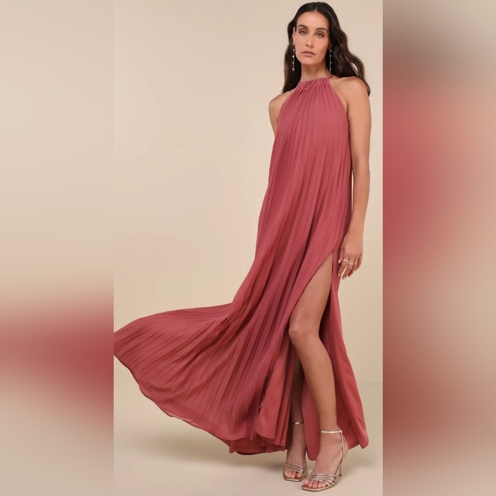 Lulu's Dusty Rose Pleated Maxi Dress